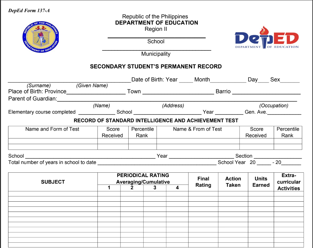 Form 137 Sample And Meaning Filesph